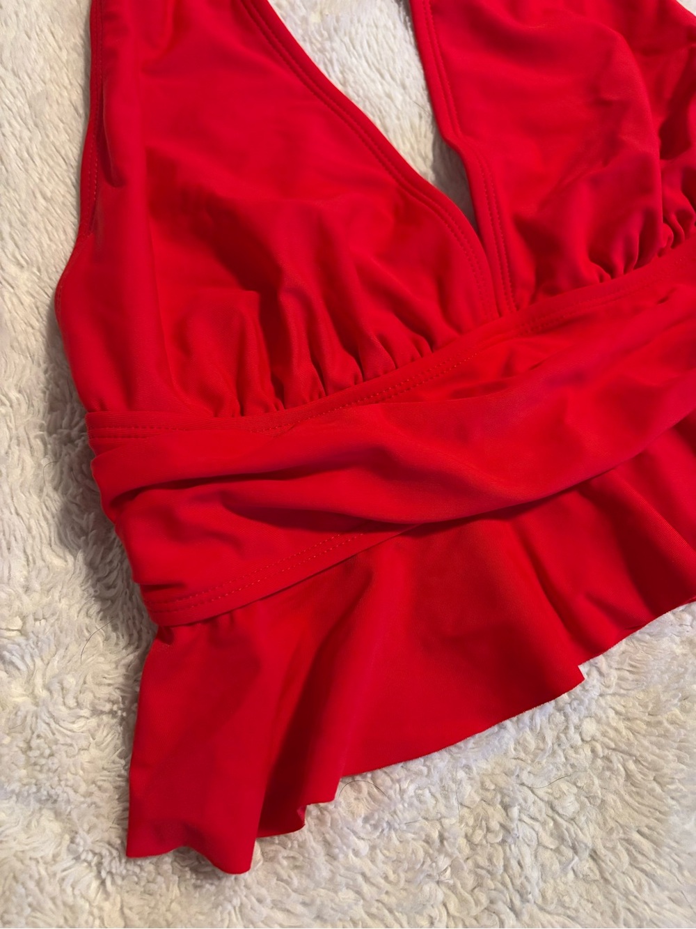 Red Ruffle Halter Bikini Top - Picture 2 of 6